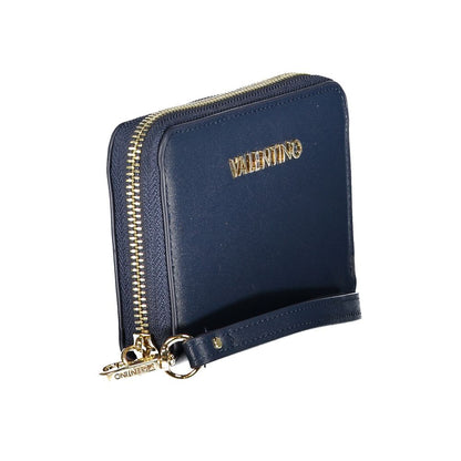 Mario Valentino Blue Leather-Finish Wallet with Zip Closure