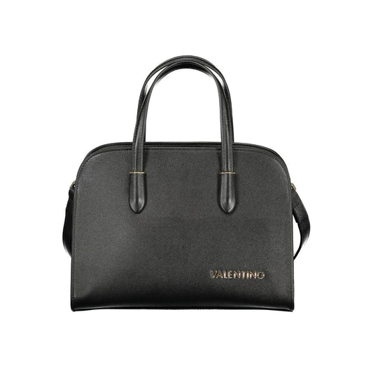 Mario Valentino Black Grained Leather Handbag with Gold Accents