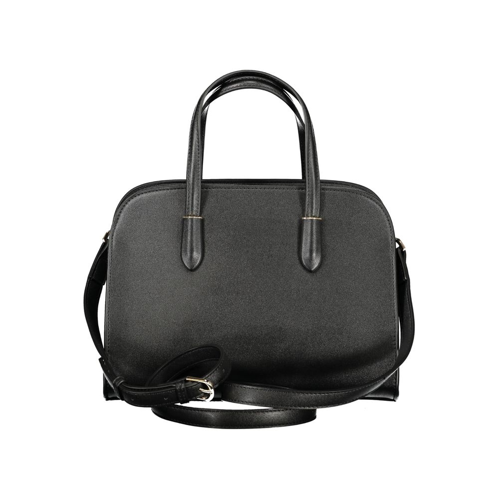 Mario Valentino Black Grained Leather Handbag with Gold Accents