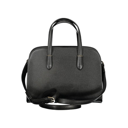 Mario Valentino Black Grained Leather Handbag with Gold Accents