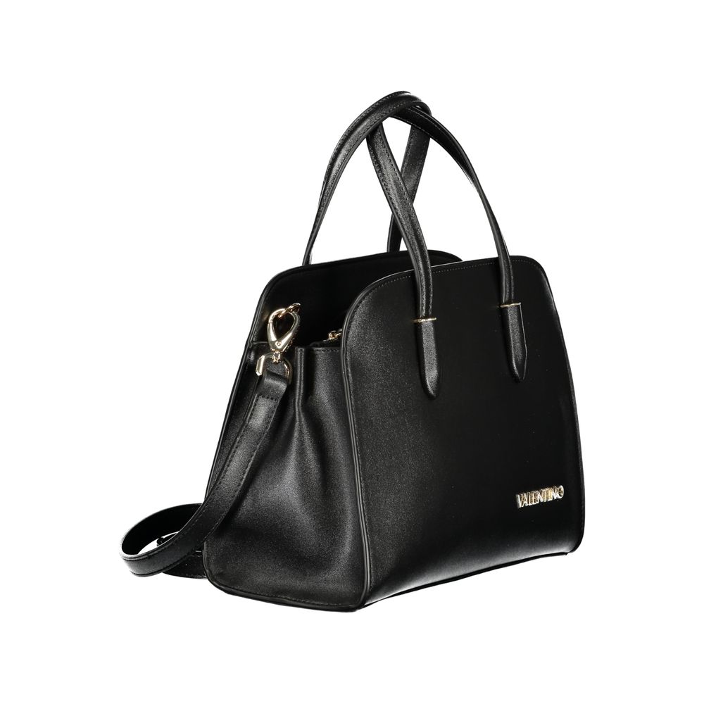 Mario Valentino Black Grained Leather Handbag with Gold Accents