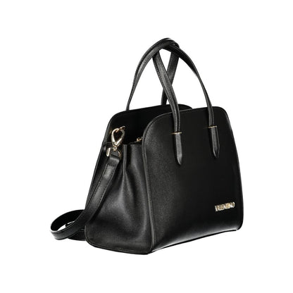 Mario Valentino Black Grained Leather Handbag with Gold Accents