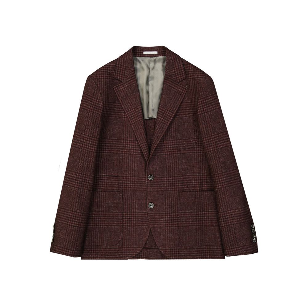 Brunello Cucinelli Brown Plaid Wool Coat