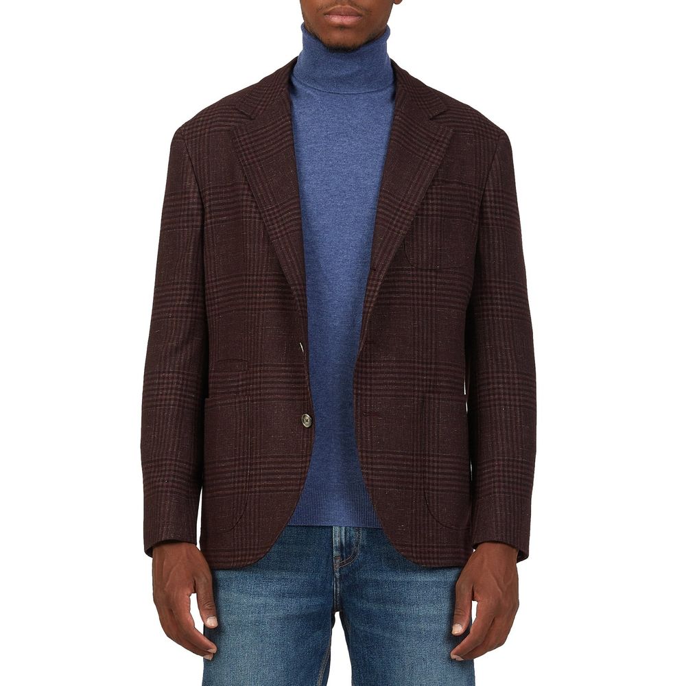 Brunello Cucinelli Brown Plaid Wool Coat