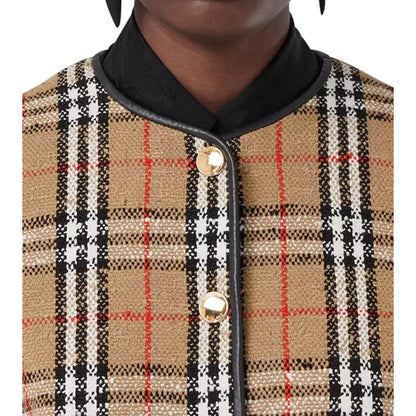 Burberry Beige Check Bouclé Collarless Jacket