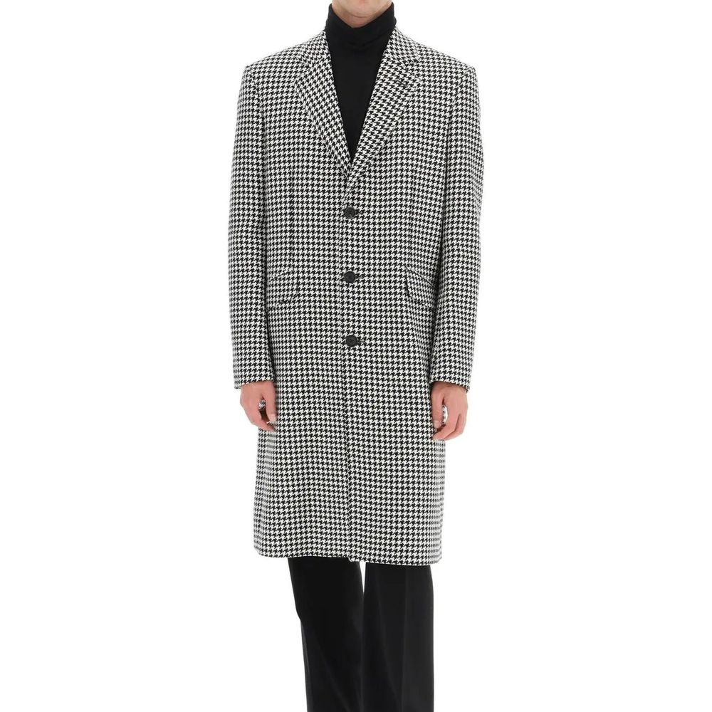 Alexander McQueen Black & White Houndstooth Mid Length Coat for Men