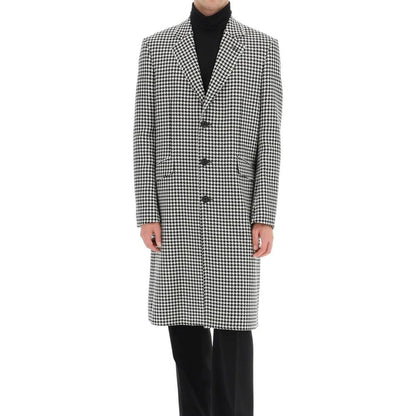 Alexander McQueen Black & White Houndstooth Mid Length Coat for Men
