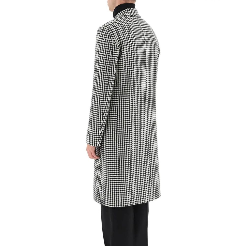 Alexander McQueen Black & White Houndstooth Mid Length Coat for Men