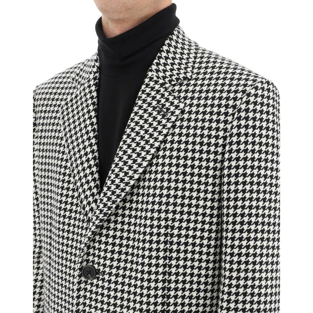 Alexander McQueen Black & White Houndstooth Mid Length Coat for Men