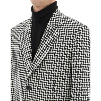 Alexander McQueen Black & White Houndstooth Mid Length Coat for Men