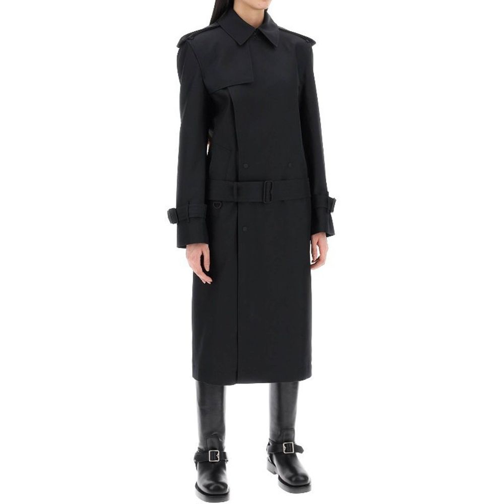 Burberry Black Silk Blend Belted Trench Coat