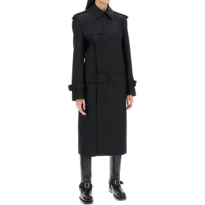 Burberry Black Silk Blend Belted Trench Coat