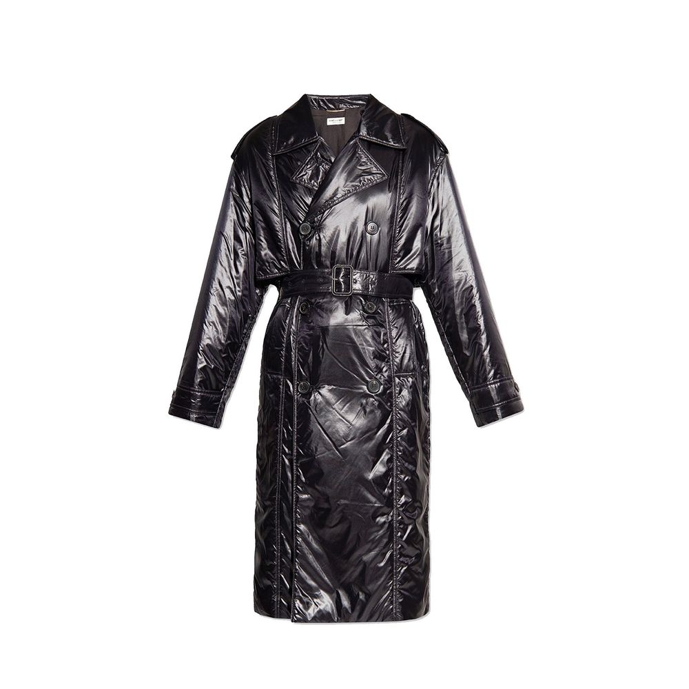 Saint Laurent Glossy Black Padded Trench Coat