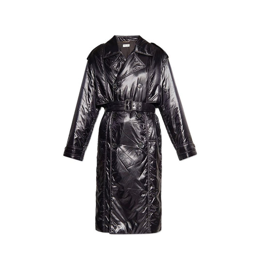 Saint Laurent Glossy Black Padded Trench Coat