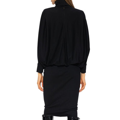 Saint Laurent Black Oversized Wool Jersey Midi Dress with Batwing Sleeves