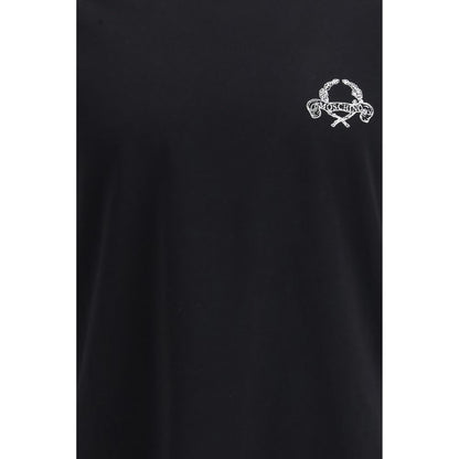 Moschino Black Cotton T-Shirt with Laurel Crown Logo