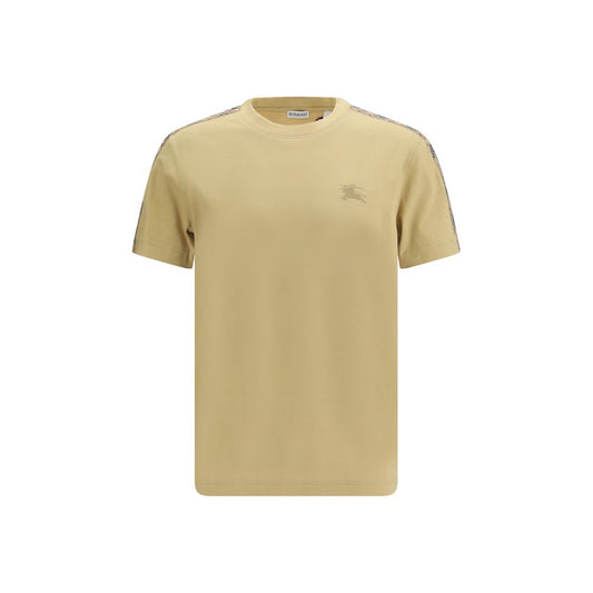 Burberry Beige Cotton T-Shirt with Check Trims
