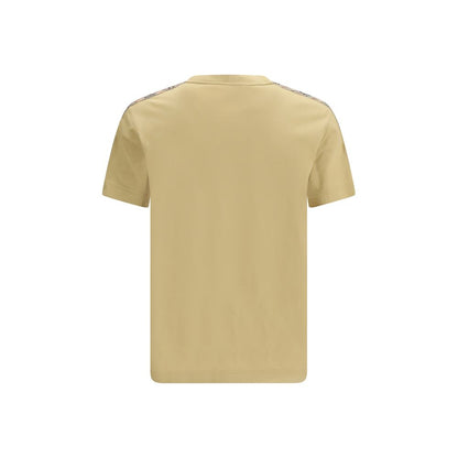 Burberry Beige Cotton T-Shirt with Check Trims