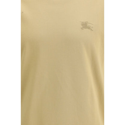 Burberry Beige Cotton T-Shirt with Check Trims