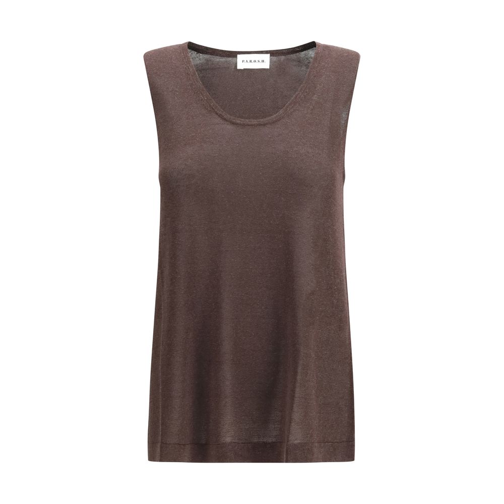 P.A.R.O.S.H. Brown Linen Tank Top
