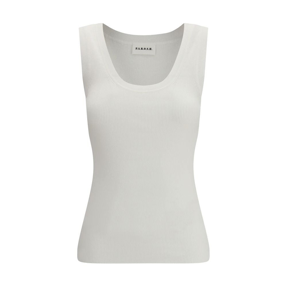 P.A.R.O.S.H. Cream Cotton Ribbed Tank Top