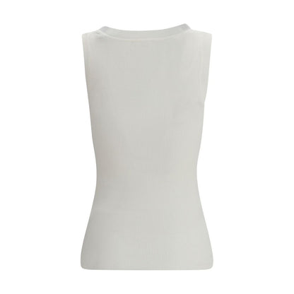 P.A.R.O.S.H. Cream Cotton Ribbed Tank Top