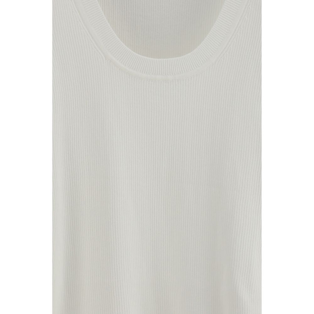 P.A.R.O.S.H. Cream Cotton Ribbed Tank Top