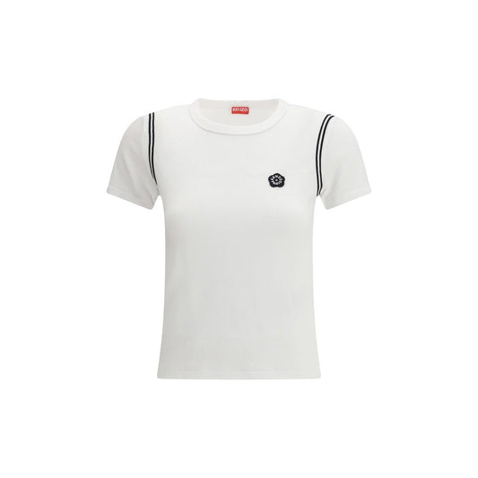 Kenzo White Cotton T-Shirt - Boke Flower 2.0 Embroidered Design