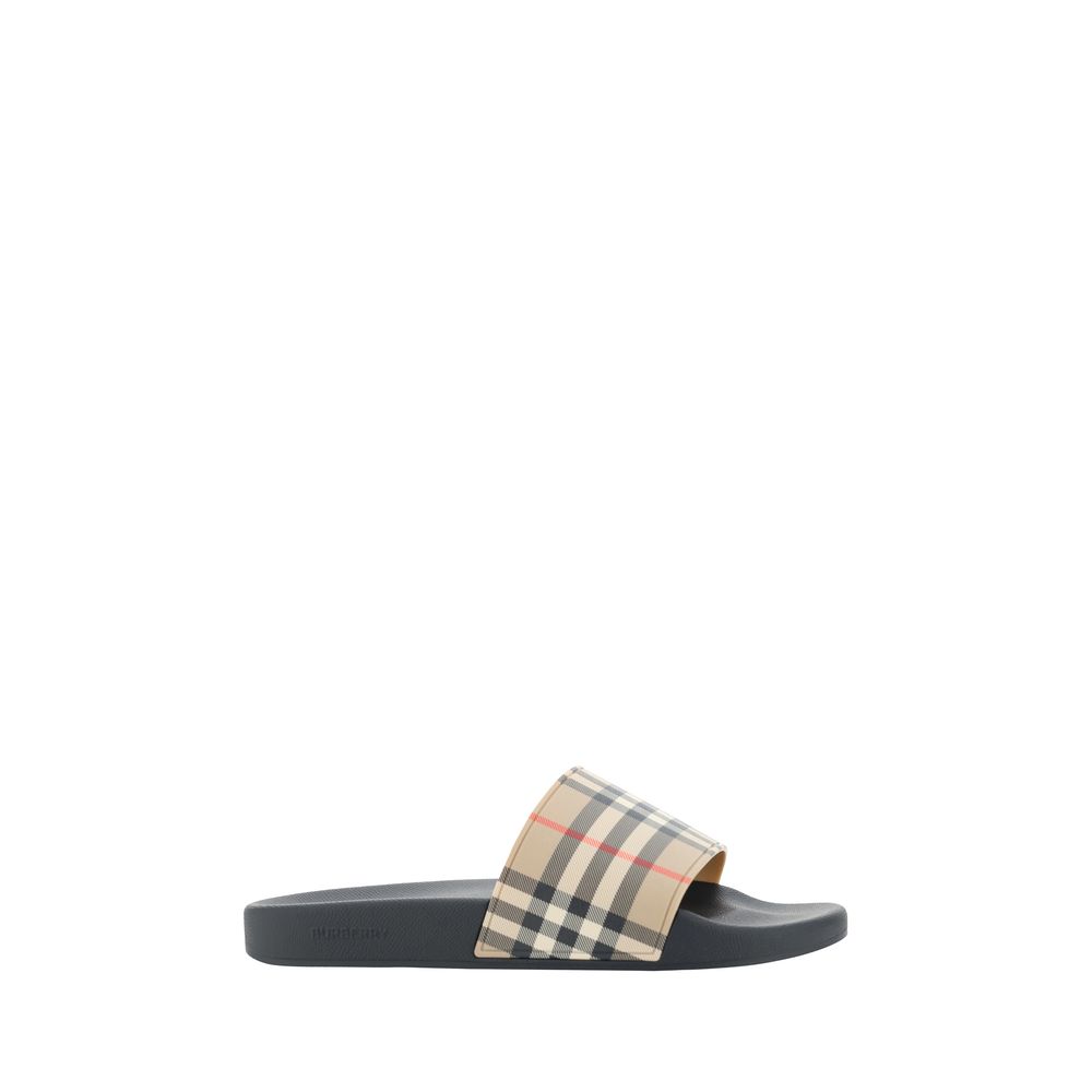 Burberry Brown Rubber Check Flat Slides Sandals for Men