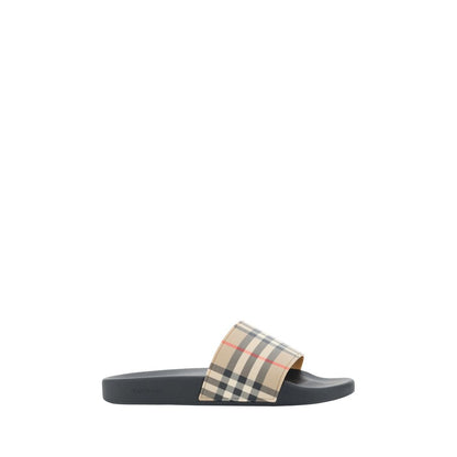 Burberry Brown Rubber Check Flat Slides Sandals for Men