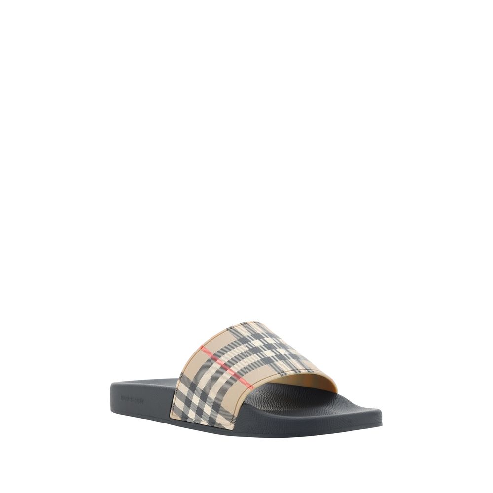 Burberry Brown Rubber Check Flat Slides Sandals for Men