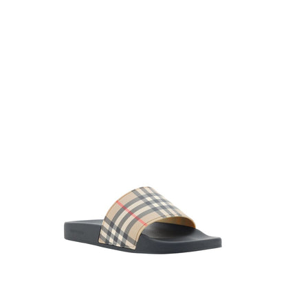 Burberry Brown Rubber Check Flat Slides Sandals for Men