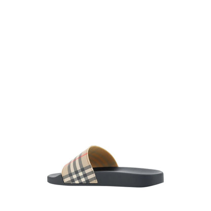 Burberry Brown Rubber Check Flat Slides Sandals for Men