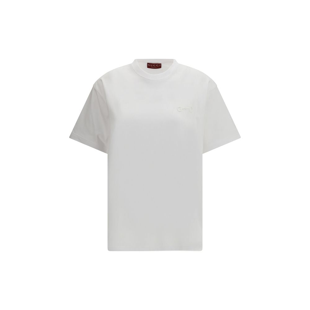 Gucci White Cotton Sportswear T-Shirt with Embroidered Horsebit