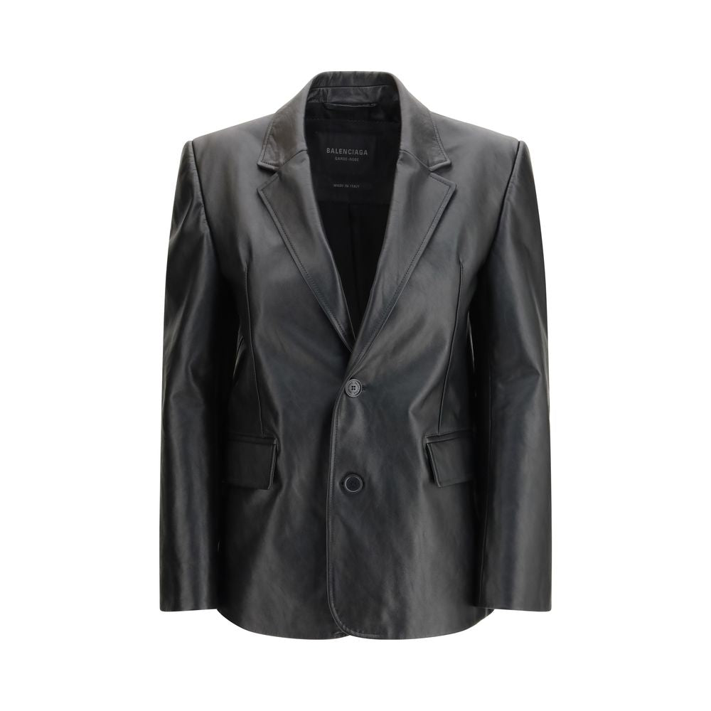 Balenciaga Black Leather Jacket - Refined Modern Tailoring