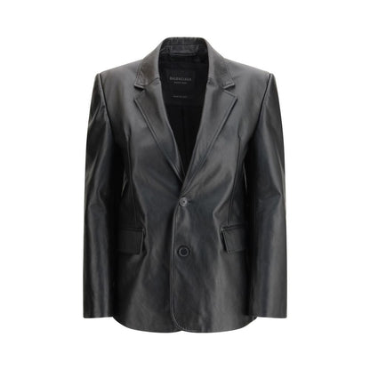 Balenciaga Black Leather Jacket - Refined Modern Tailoring