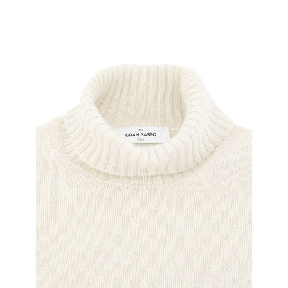 Gran Sasso White Wool Turtleneck Sweater - Timeless Elegance