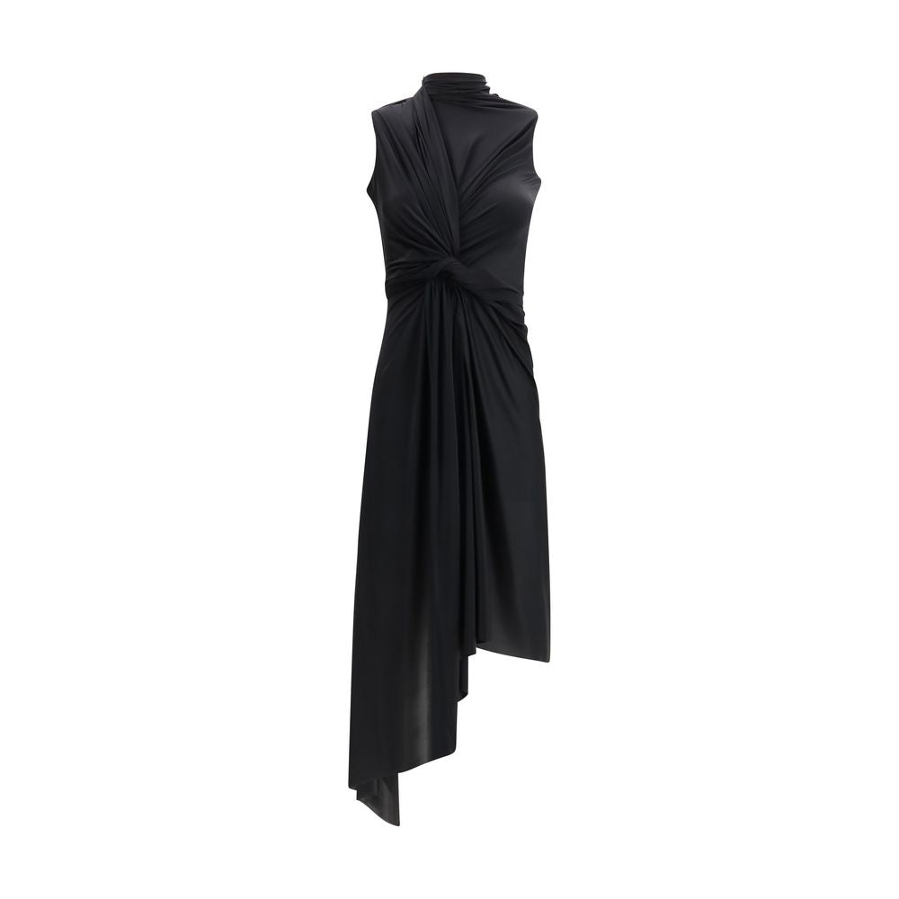 Balenciaga Black Asymmetric Draped Midi Dress