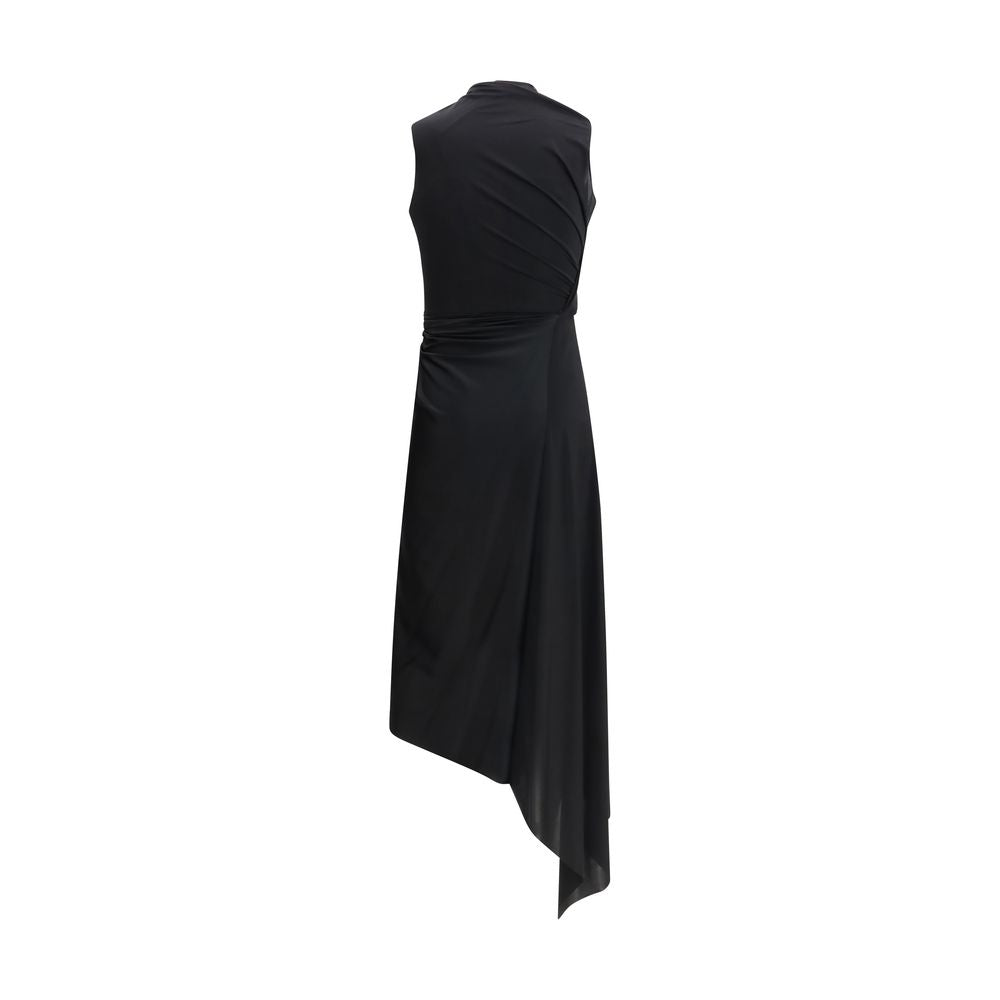 Balenciaga Black Asymmetric Draped Midi Dress
