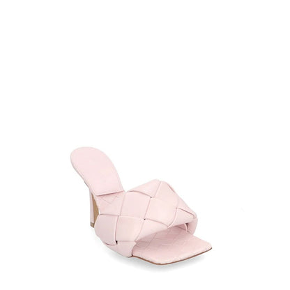 Bottega Veneta Pink Leather Lido Mule Heel Sandals