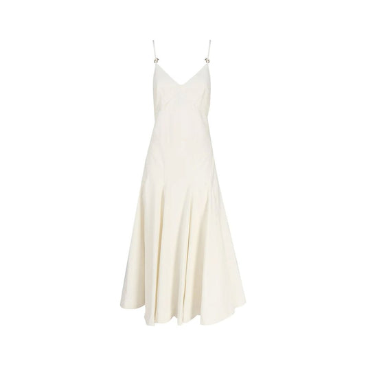 Bottega Veneta Compact Metal Drop Cotton Midi Dress in Chalk
