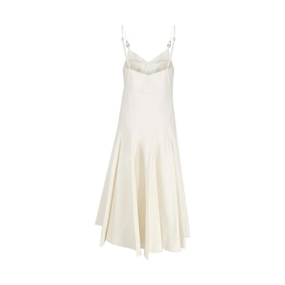 Bottega Veneta Compact Metal Drop Cotton Midi Dress in Chalk