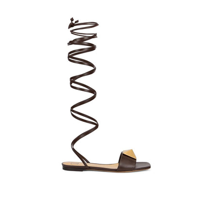 Valentino Garavani Brown Leather One Stud Gladiator Sandals