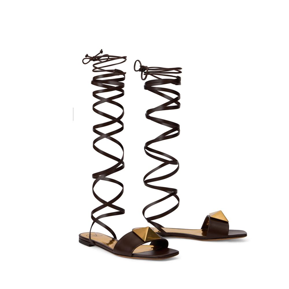 Valentino Garavani Brown Leather One Stud Gladiator Sandals