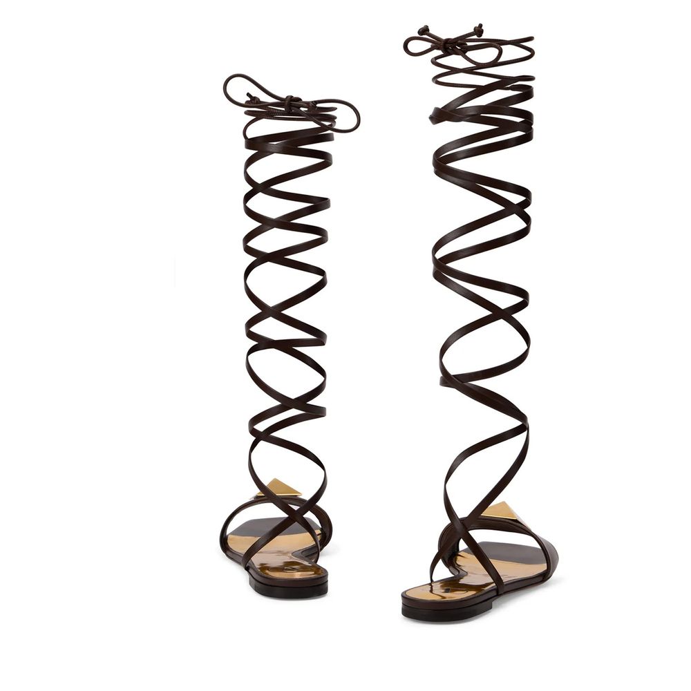 Valentino Garavani Brown Leather One Stud Gladiator Sandals
