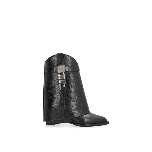 Givenchy Black Leather Shark Lock Cowboy Ankle Boots