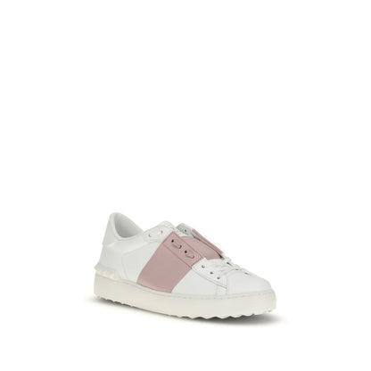 Valentino Garavani White & Pink Open Low Top Sneakers