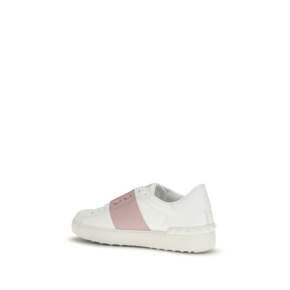 Valentino Garavani White & Pink Open Low Top Sneakers