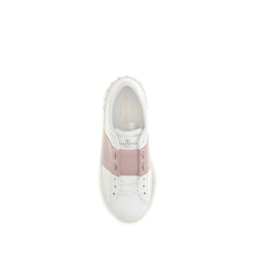 Valentino Garavani White & Pink Open Low Top Sneakers