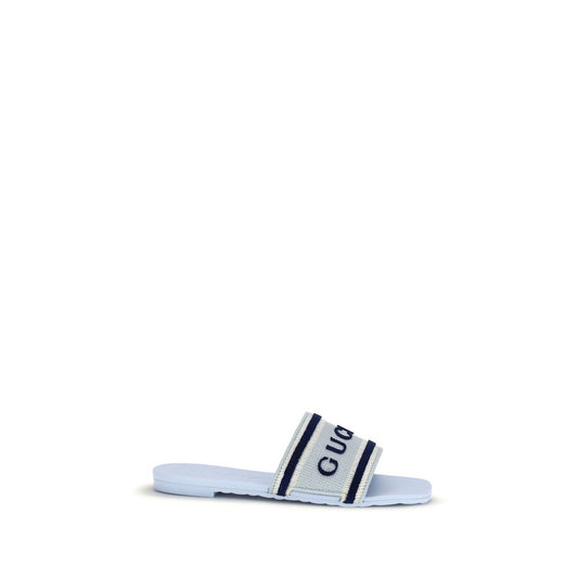 Gucci Light Blue & White Logo-Stripe Slide Sandals for Women